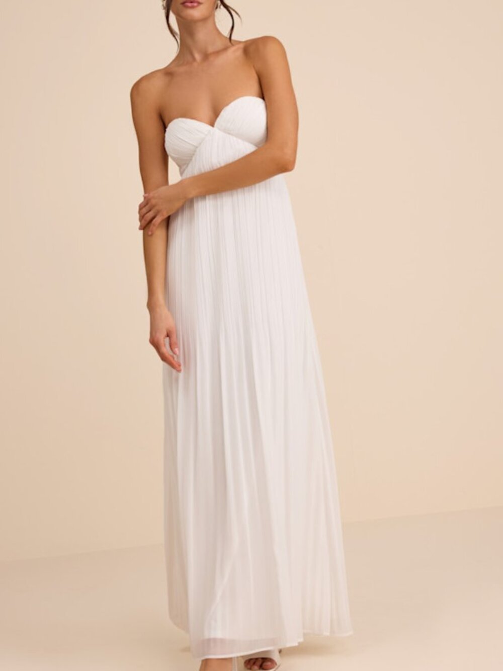 Lulus Remley White Pleated Strapless Maxi Dress - Size S